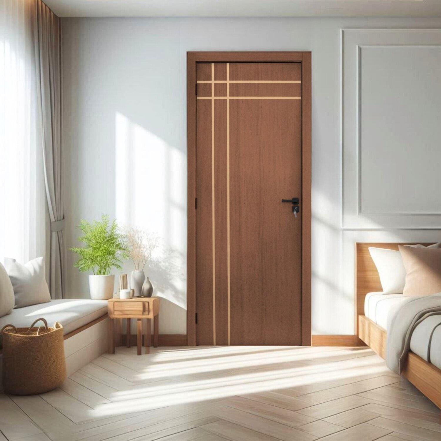 Kit Porta De Madeira Decorada 215x94cmbatente 7cm Mantiqueira Ipê