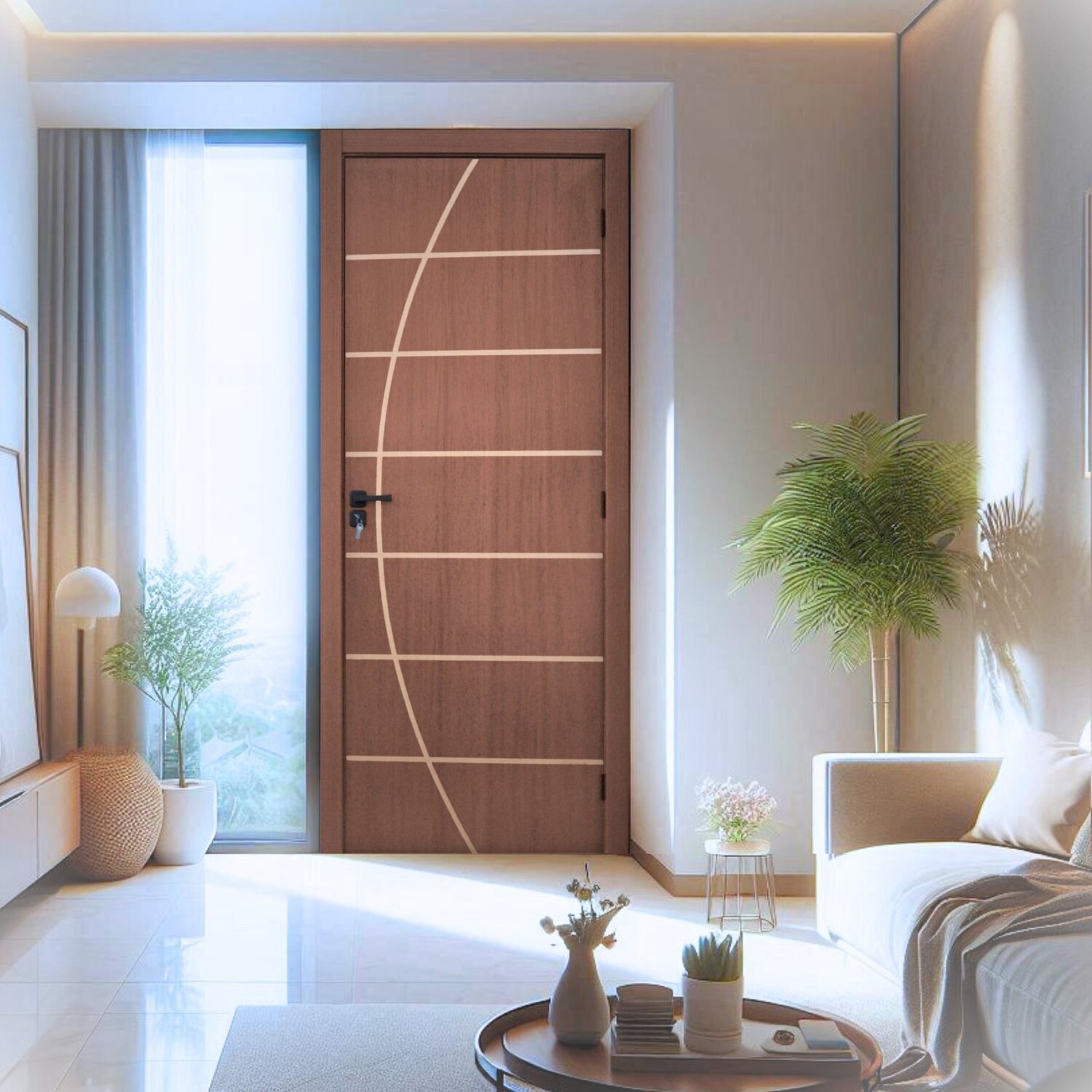 Kit Porta De Madeira Decorada 215x84cm Batente 16cm Neblina Ipê