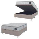 Cama Box Baú Casal Colchão Espuma D45 Lazio Pillow Top 138x188x65cm Suede Branco/bege Hellen