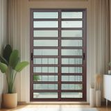 Porta De Correr Com Travessas 2 Folhas Moveis 210 X 150 Elite Com Fecho Automático Vidro Liso Corten