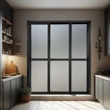 Porta De Correr 3 Folhas Moveis Sequenciais 210 X 200 Elite Com Fecho Automático Vidro Liso Preto