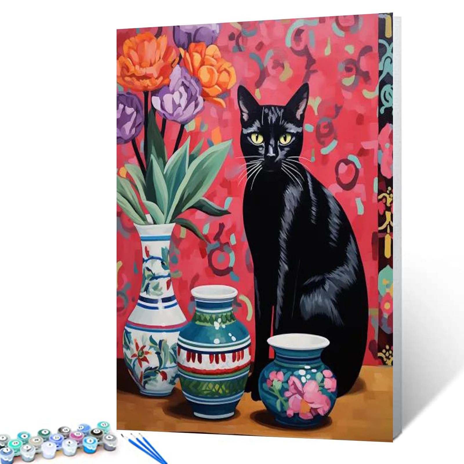 Kit Paint By Numbers Tucocoo Cat Near Floral Vases Para Adultos