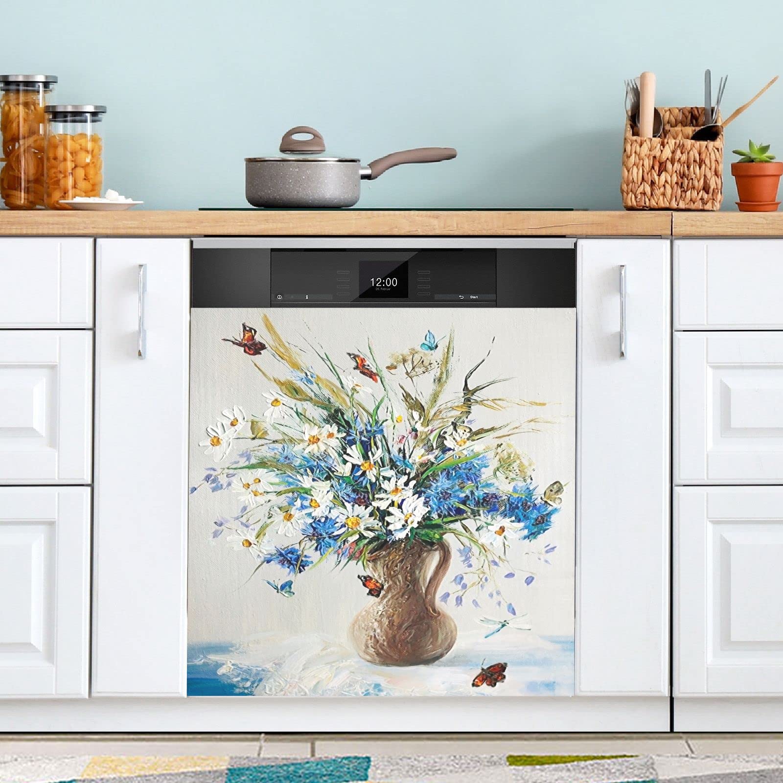 Tampa Magnética Para Lava-louças Jiponi Flowers Butterfly Art 60x66cm