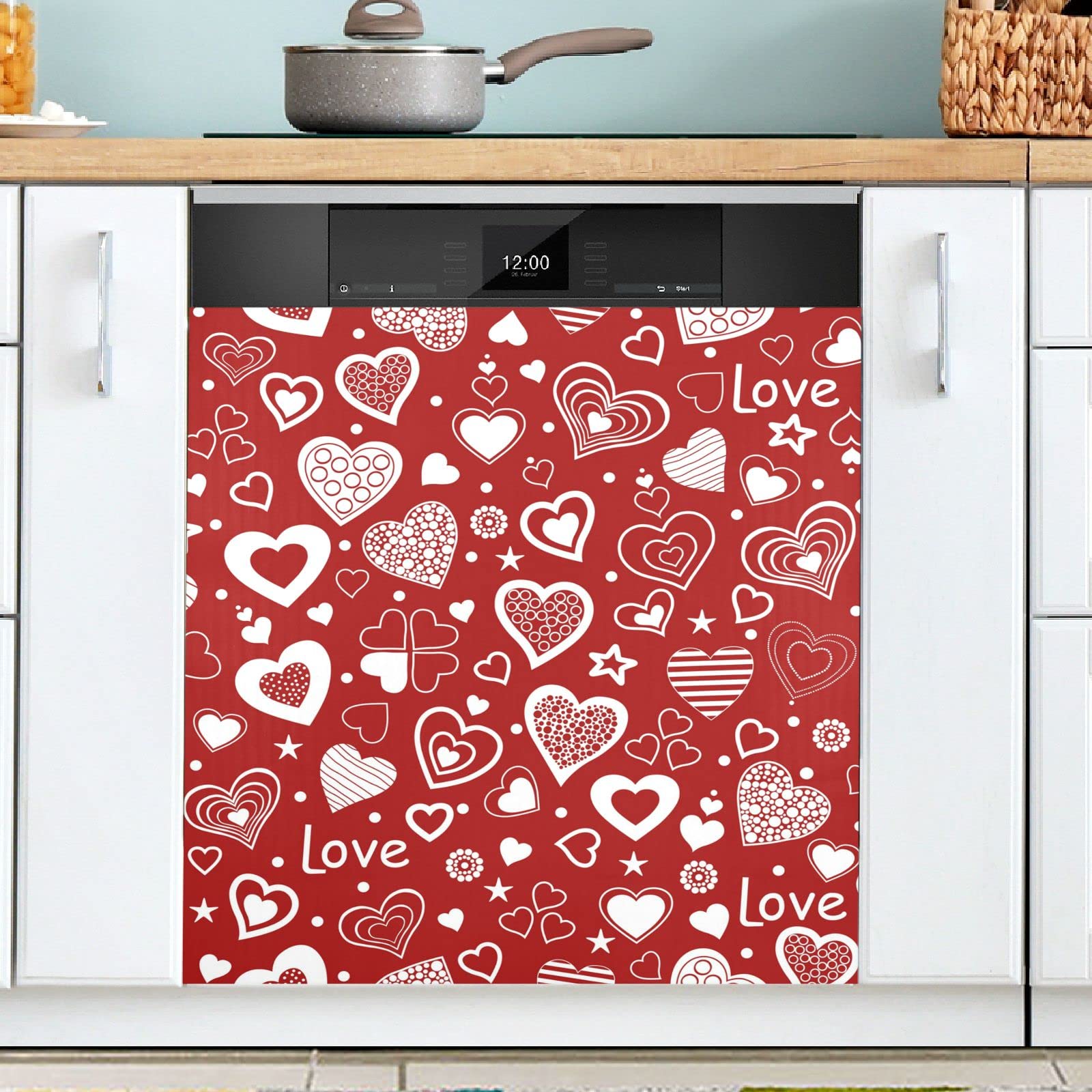 Tampa Magnética Para Lava-louças Exnundod Hearts Red Valentine 58,42x66,04cm