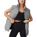 Jaqueta Acolchoada Feminina Puffer Vest Athlisan, Gola Alta, Cinza