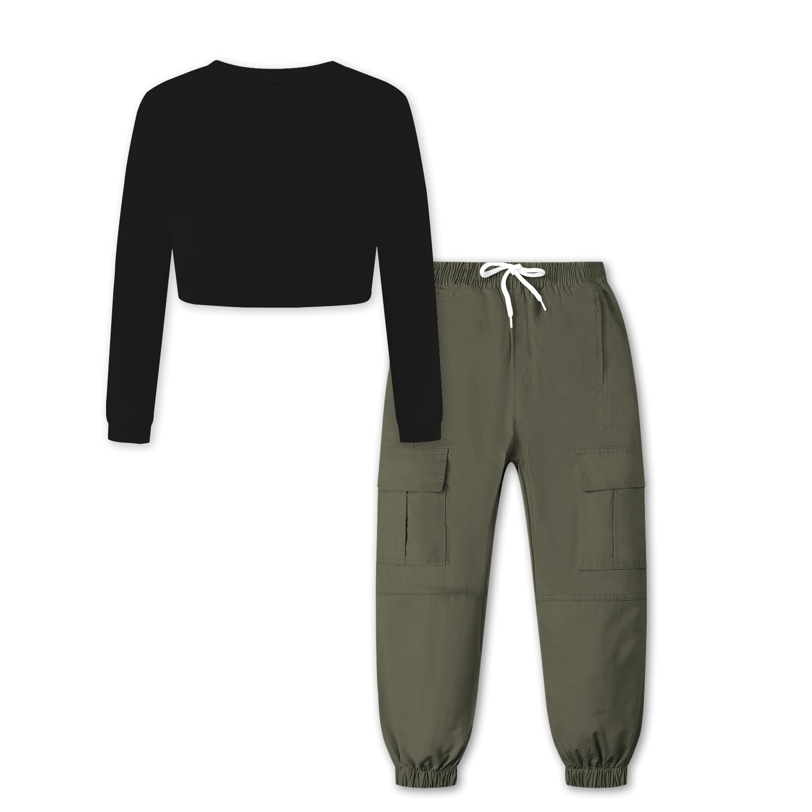 Conjunto De Roupas Betusline Girl Crop Sweatshirt Top Cargo Pants 9-10y