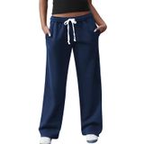 Calça De Moletom Feminina Facdiby, Cintura Alta, Perna Larga, Azul Marinho, Xl