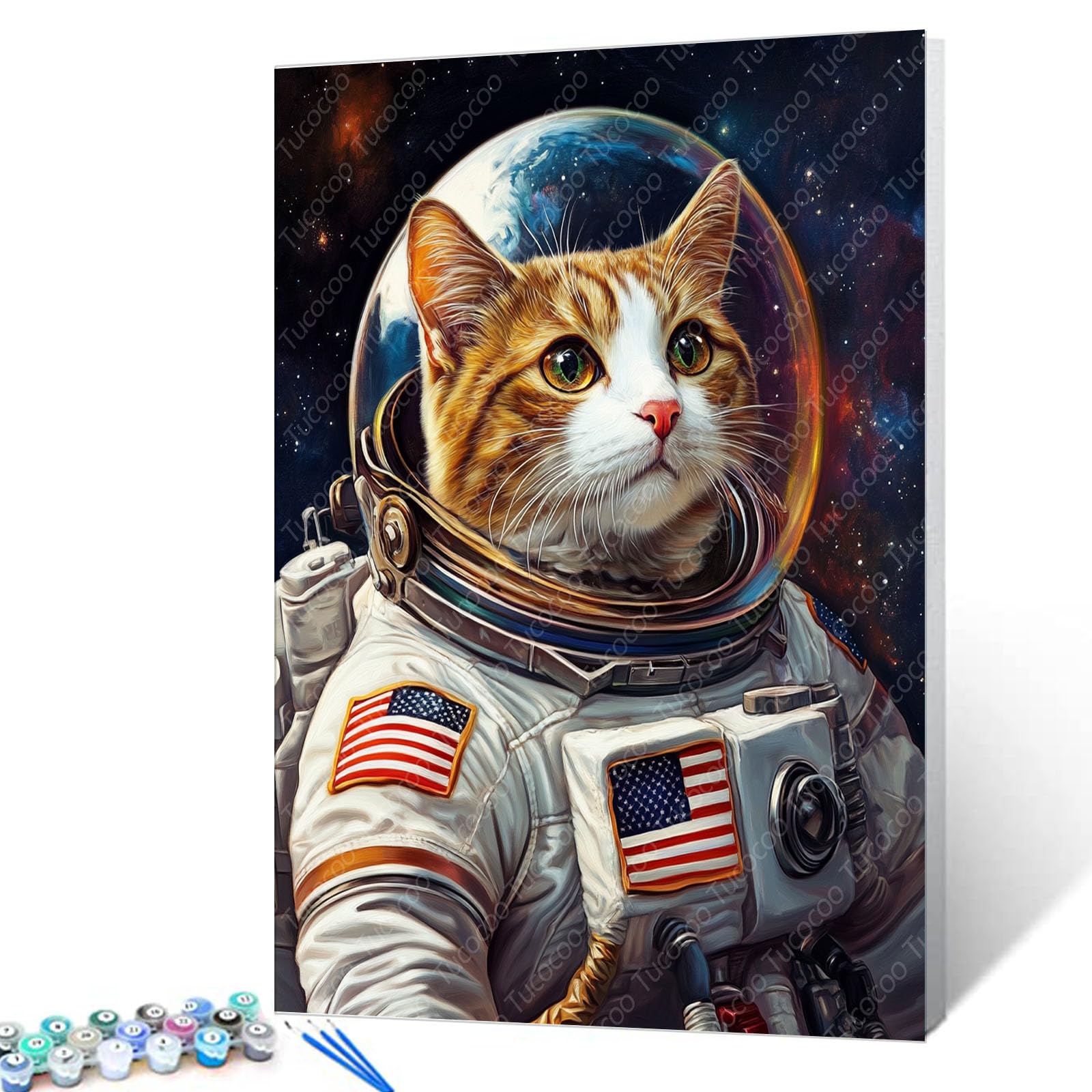 Kit Paint By Numbers Tucocoo Cat Astronaut Para Adultos 40x50cm