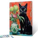Kit De Pintura A Óleo Tucocoo Black Cat Sitting Floral Vaso 40x50cm