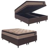 Cama Box Baú Casal Queen Colchão Espuma D33 Pillow Top Van Gogh 158x198x70cm Suede Marrom Hellen Suporta Até 120 Kg Por Pessoa
