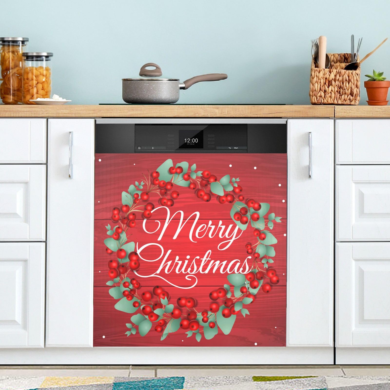 Tampa Magnética Para Lava-louças Bolaz Merry Christmas Wreath Vermelha
