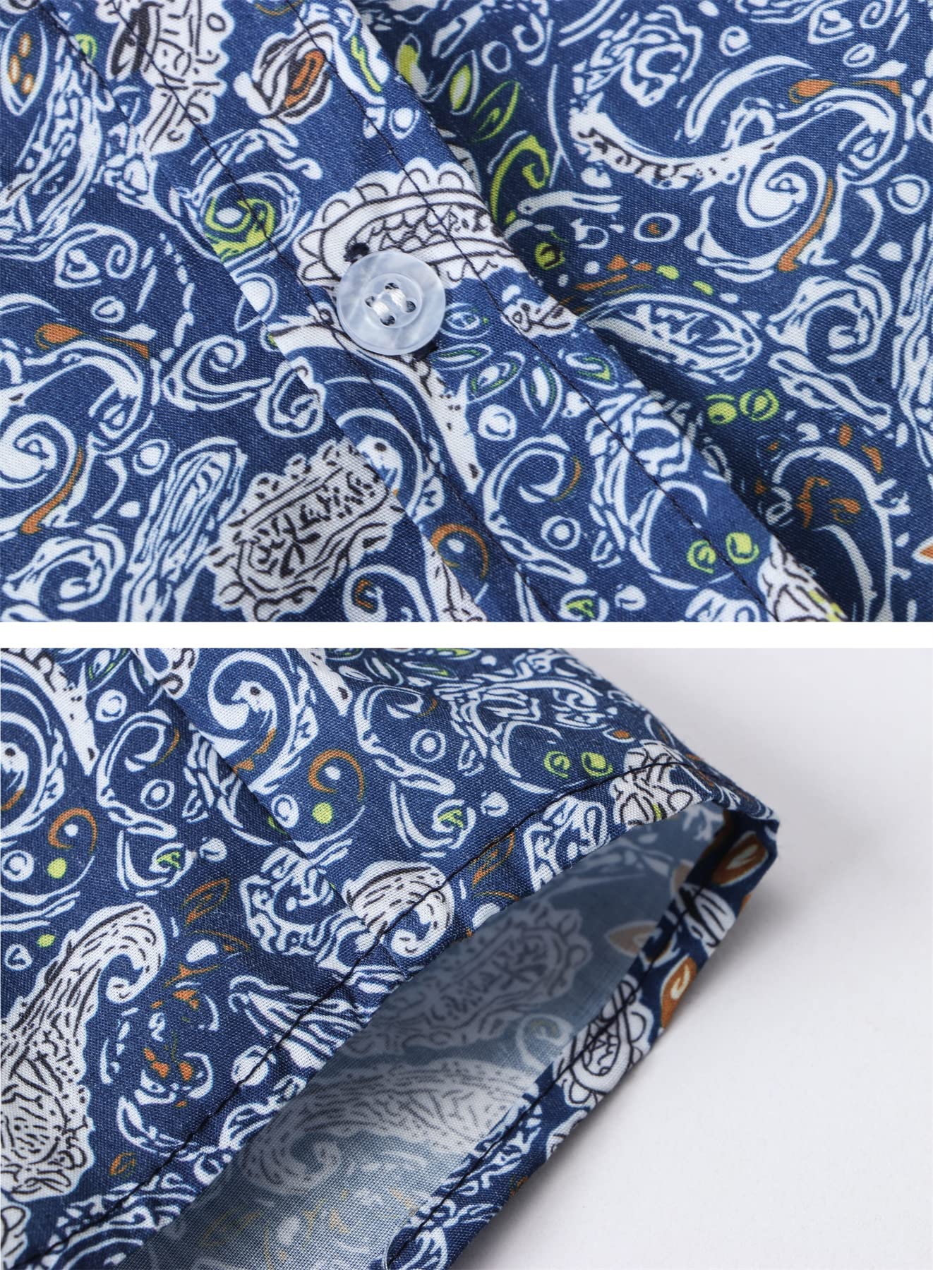 QZH.DUAO Men's 70s Disco Linen Shirt - Paisley Floral Vintage, Long Or Short Sleeve, Size Large - View #5