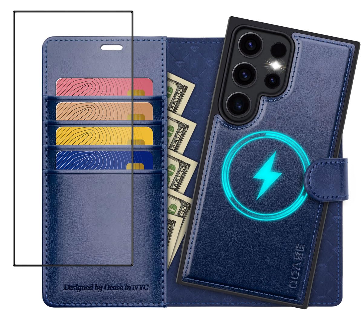 Capa Tipo Carteira Ocase Para Samsung Galaxy S24 Ultra Blue