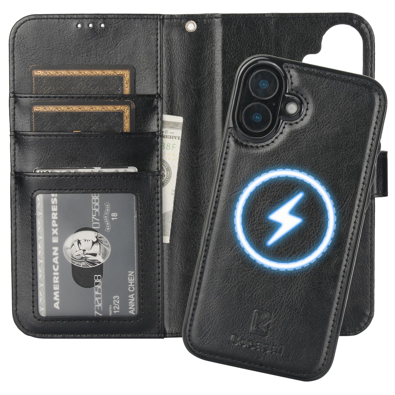Capa Tipo Carteira Bocasal Para Iphone 16 Plus Com Magsafe Black