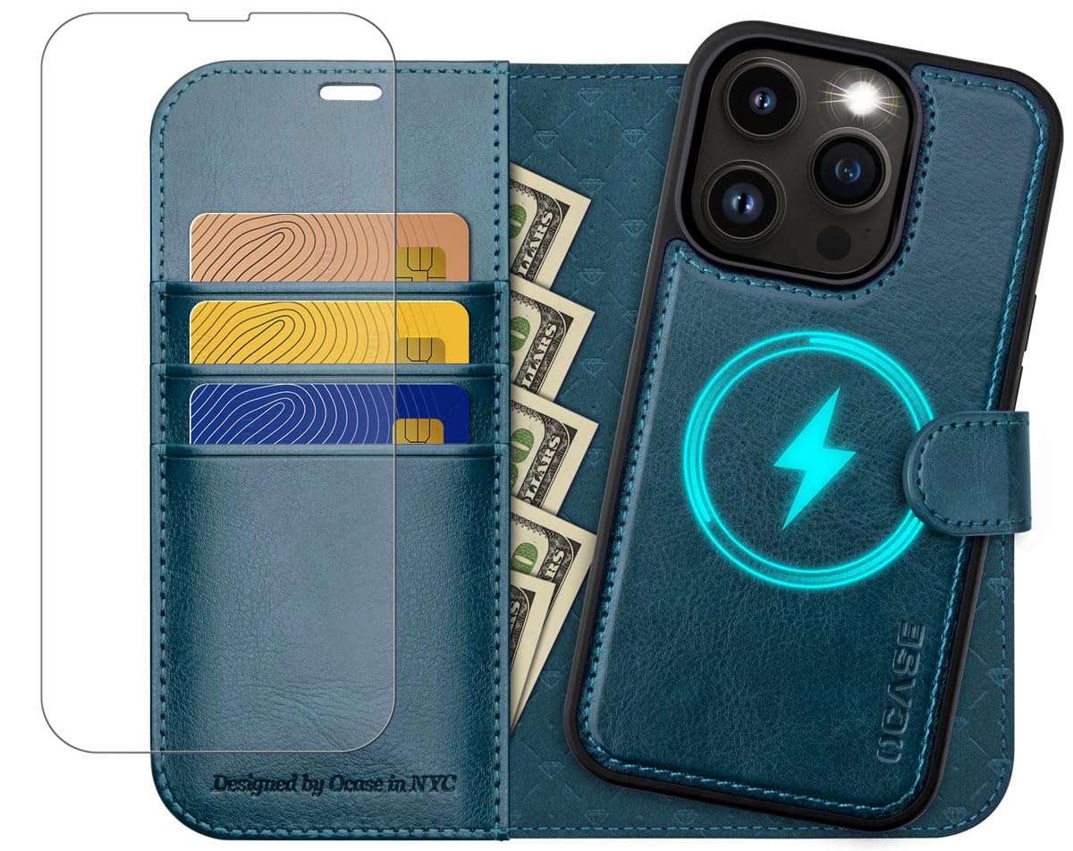 Capa Tipo Carteira Ocase Para Iphone 13 Pro De 6,1 Polegadas Com Porta-cartões Azul