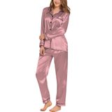 Conjunto De Pijama Feminino Swomog, Seda, Cetim, Manga Comprida, Misty Rose