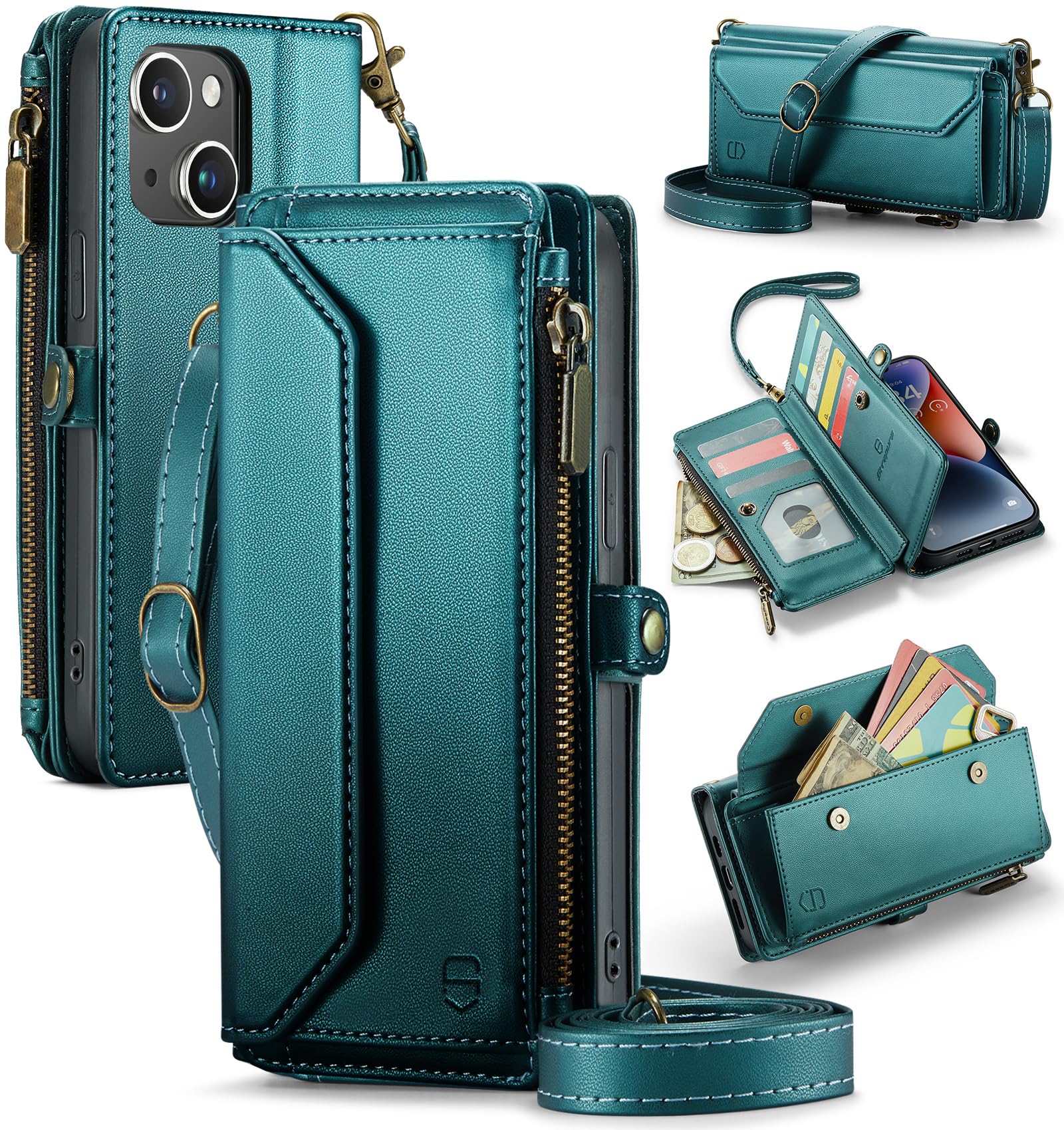 Capa Tipo Carteira Crossbody Compatível Com Strapurs Para Iphone 14 Plus