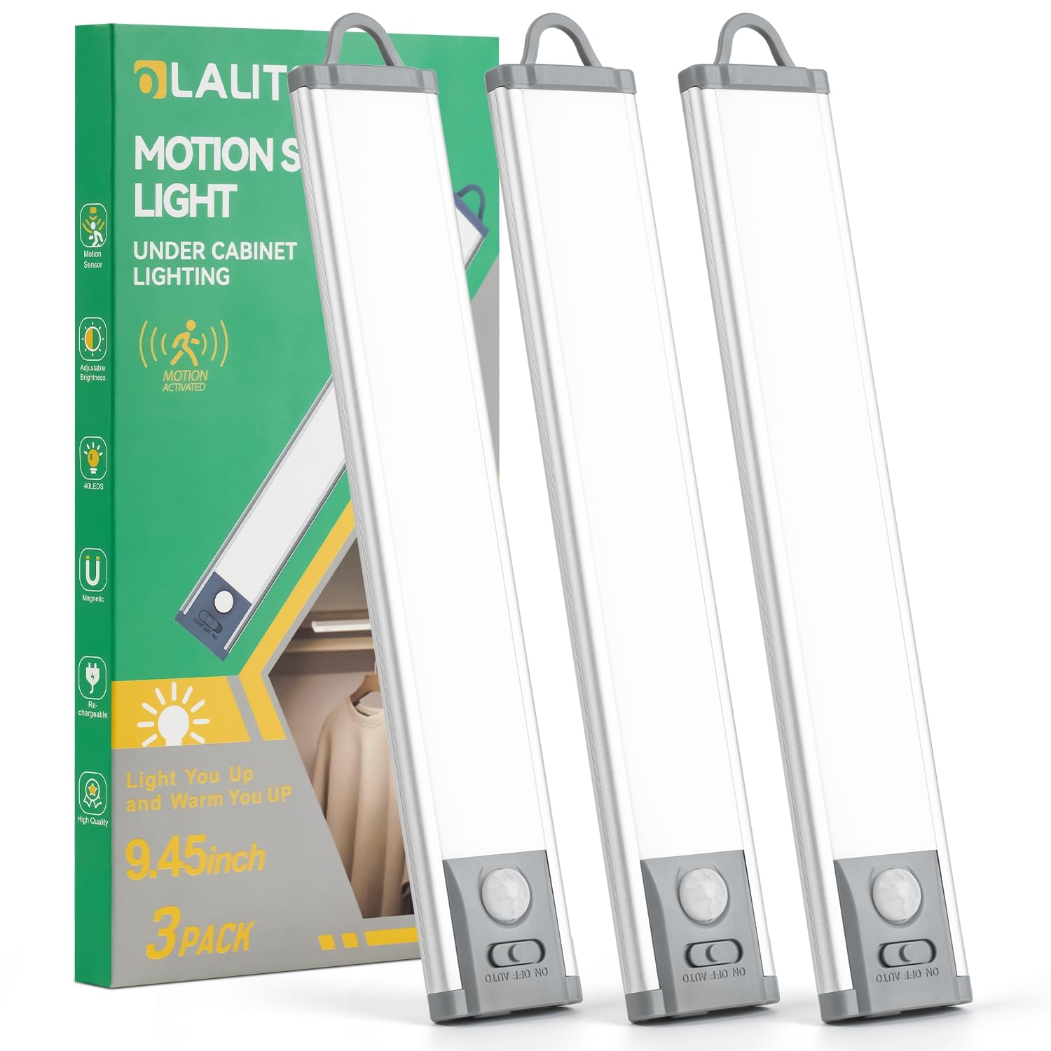 Under Cabinet Lighting Olalits 40 Led Motion Sensor, Pacote Com 3