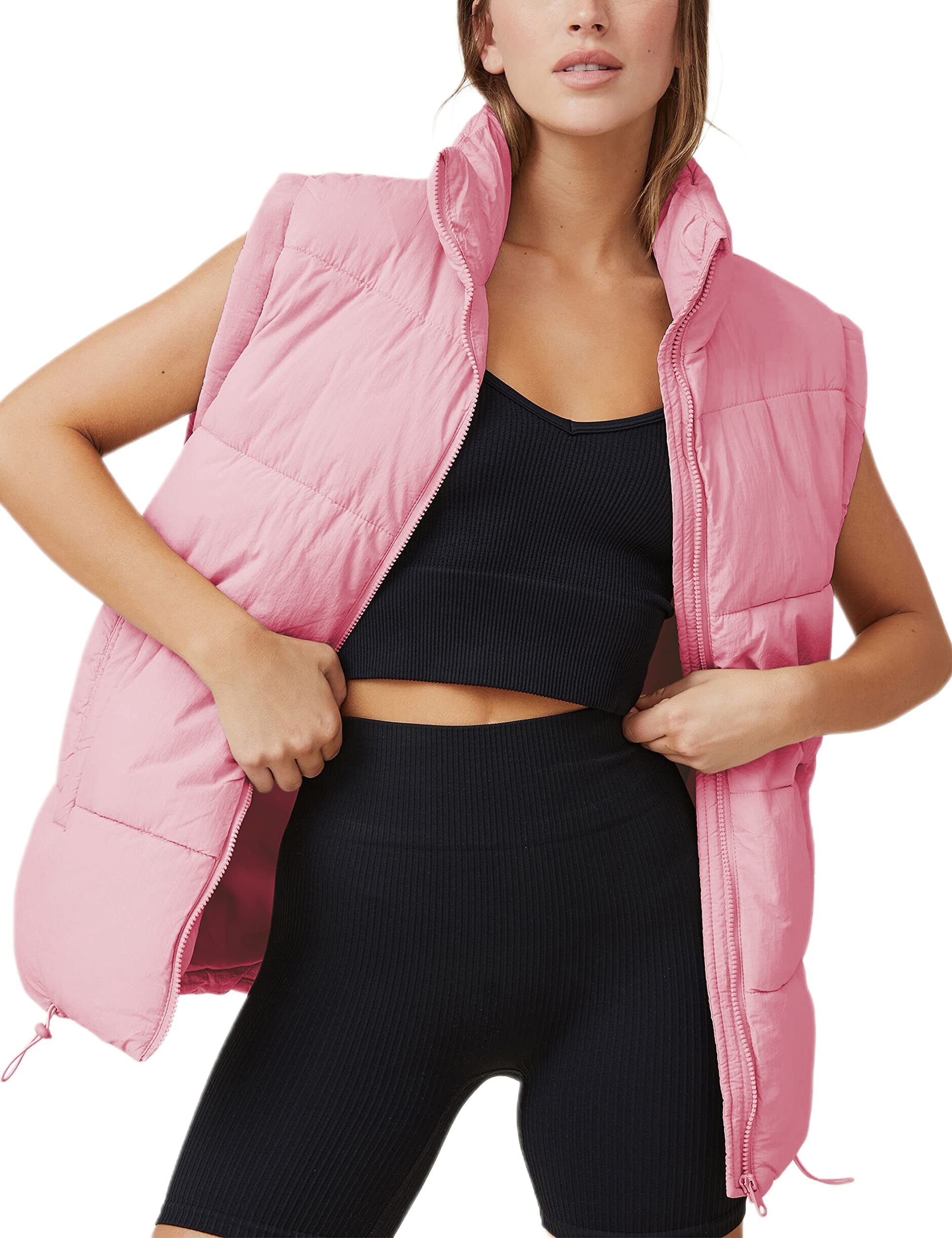 Colete Acolchoado Feminino Athlisan, Gola Alta, Rosa, Tamanho L