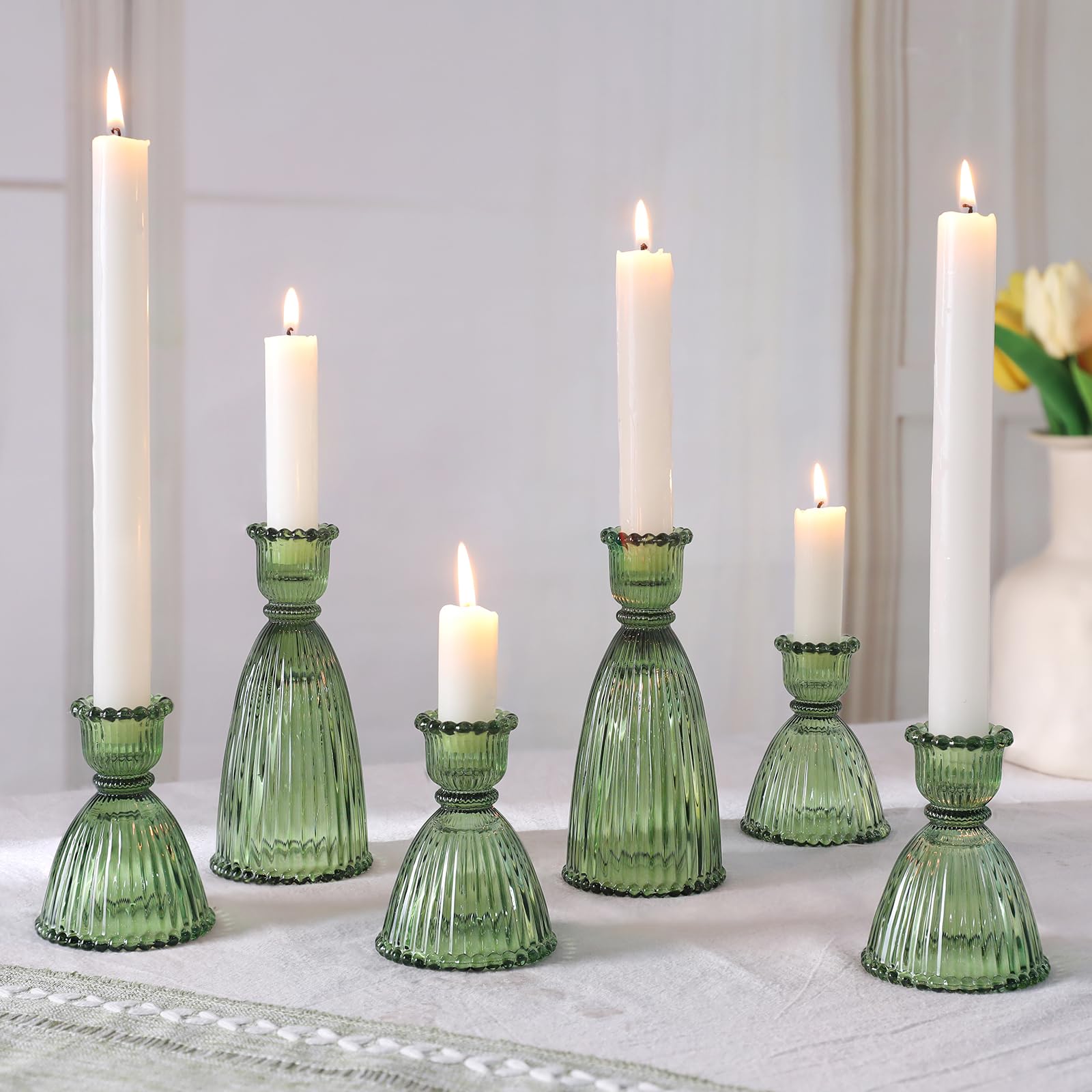 Suporte De Castiçal Lamorgift Conjunto De Vidro Verde 6 (9/15cm)
