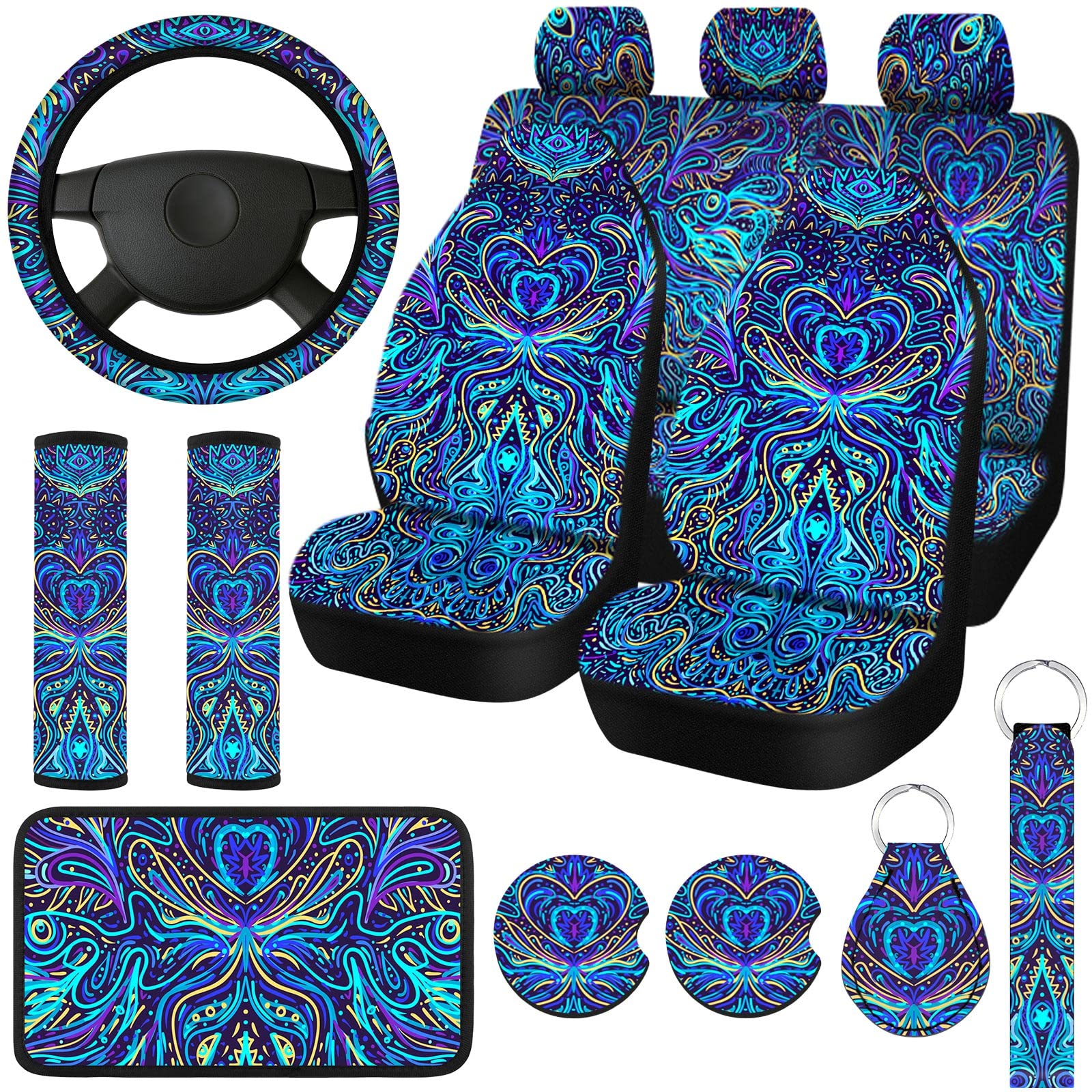 Conjunto Completo De Capas De Assento De Carro Fiada Space Cat Para A Maioria Dos Caminhões E Suvs
