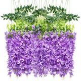 Flores Artificiais Penduradas Em Glicínias Wonice (24 Roxas Claras)