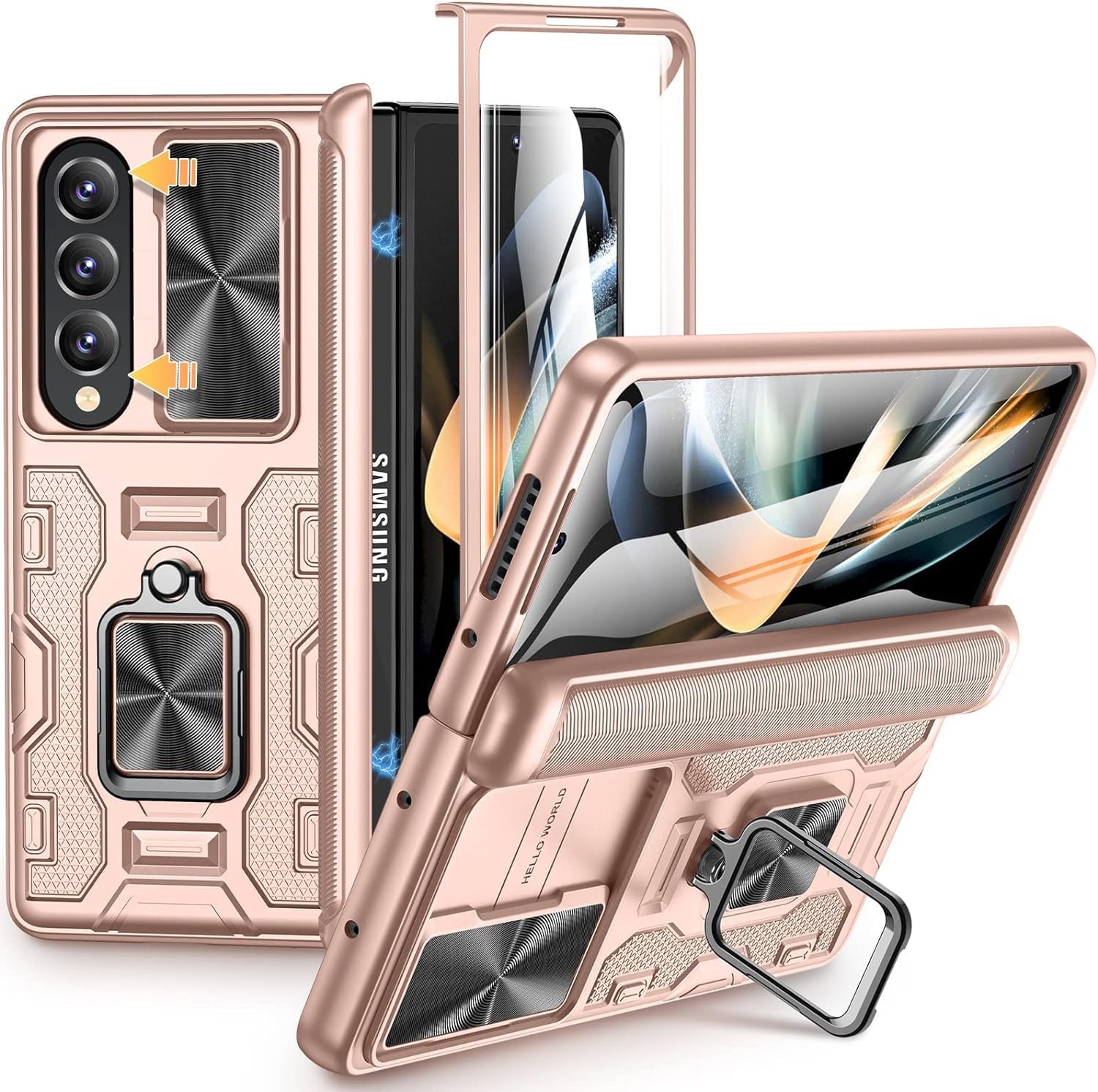 Capa Vego Para Samsung Galaxy Z Fold 4 Com Capa De Câmera Deslizante Rosa