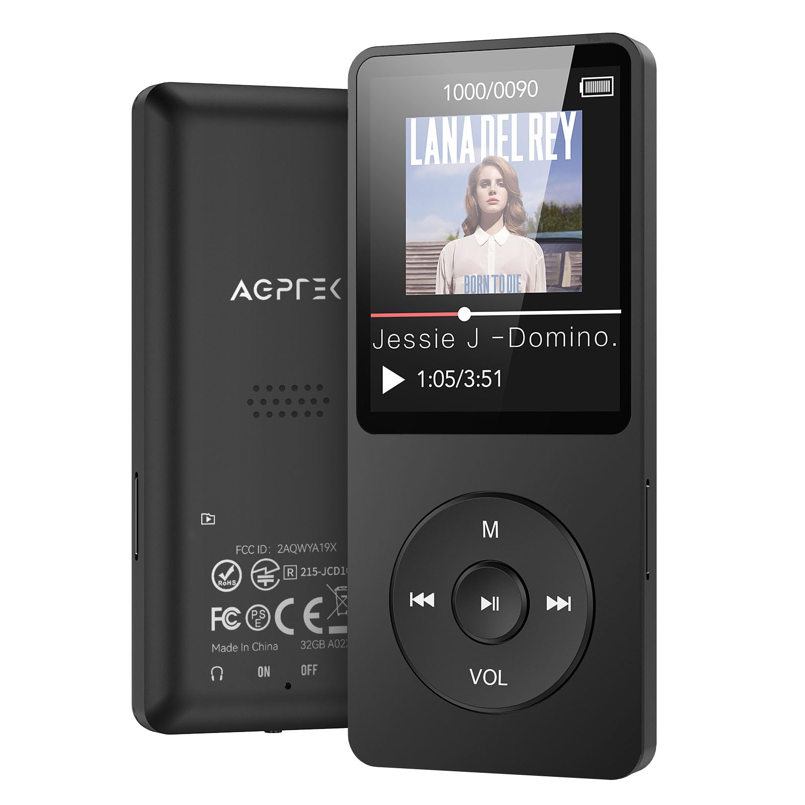 Leitor Mp3 Agptek A02 Bluetooth 5.3 32gb Com Alto-falante Preto