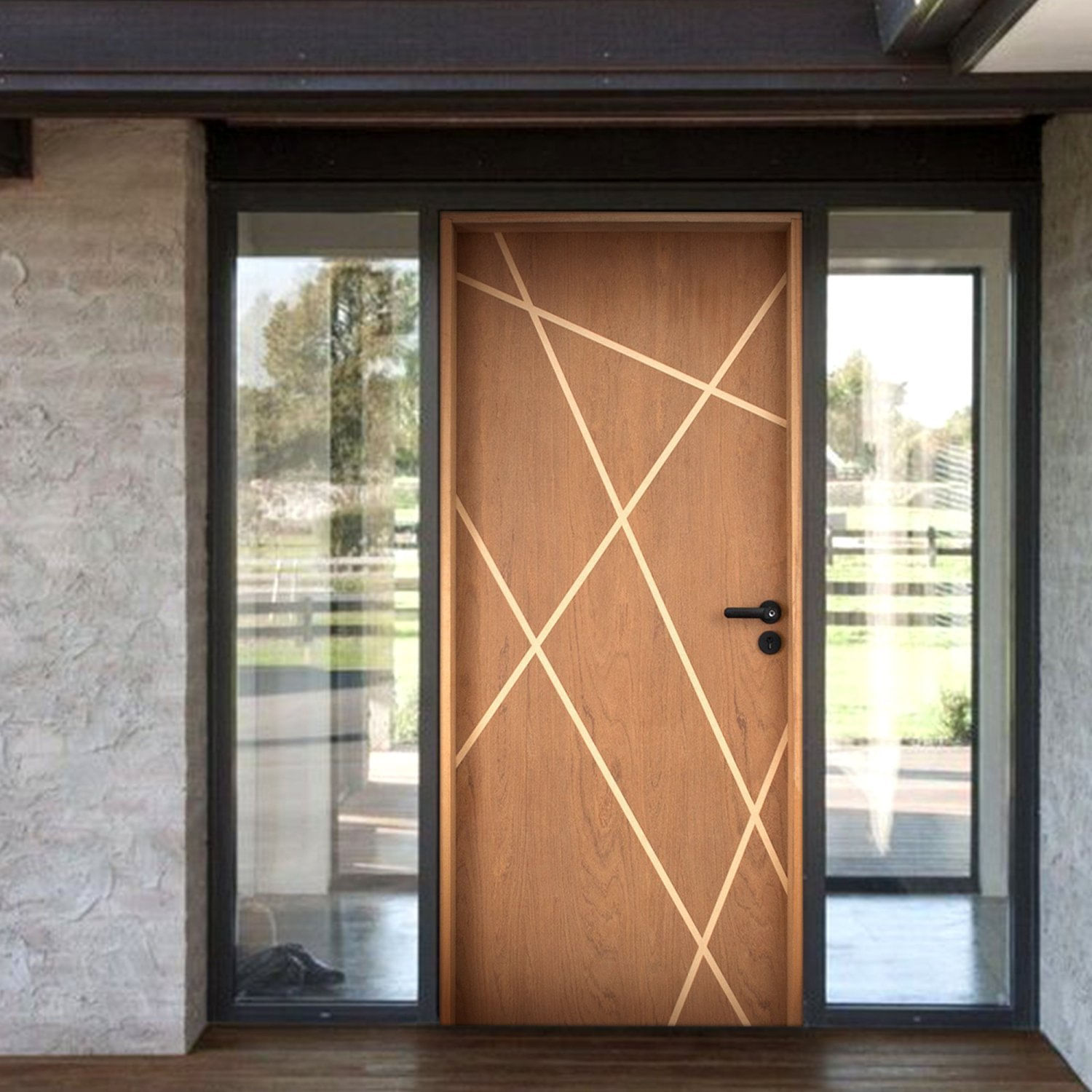 Kit Porta De Madeira Com Fechadura Digital 210x110cm Batente 14cm Rodam Marrom