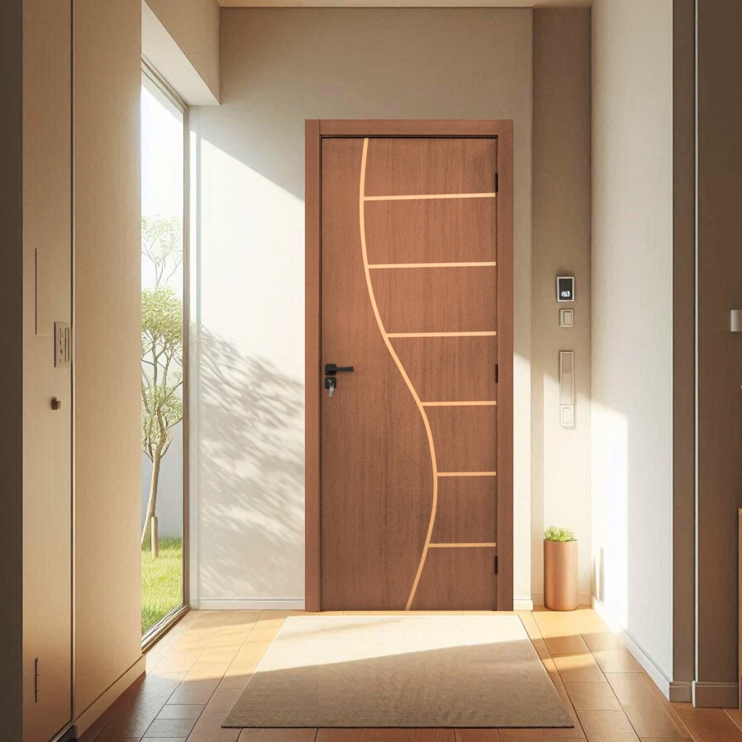 Kit Porta De Madeira Decorada 215x74cm Batente 7cm Cantareira Ipê