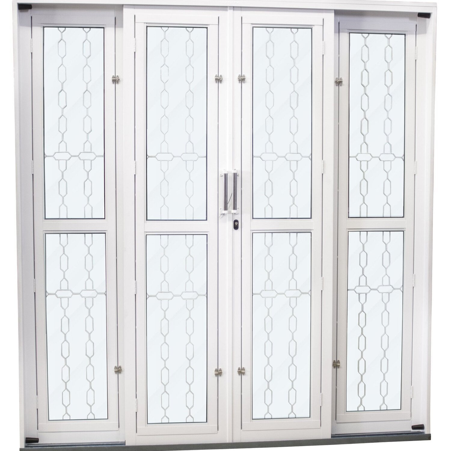 Porta De Correr De Aço 215x200cm Pantografica Grade Elo Ideal Crv Esquadrias Branco