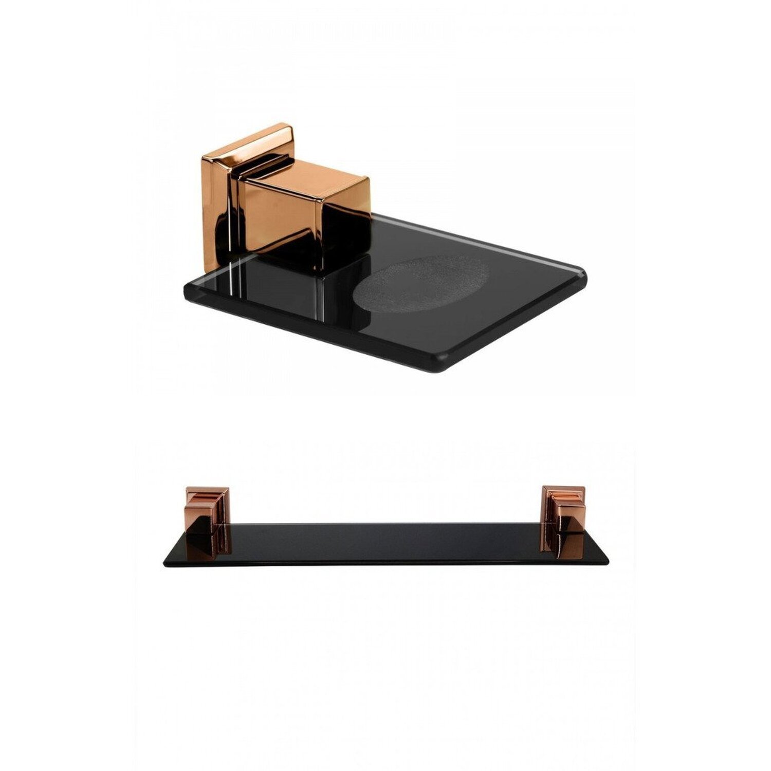 Kit Saboneteira E 1 Porta Shampoo Com Vidro Ducon Metais Rosé Gold