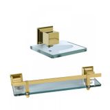 Kit Saboneteira E 1 Porta Shampoo Com Haste Ducon Metais Gold