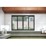 Janela De Aço De Correr Central 4 Folhas 100x200cm Aço Pronto Riobras Preto