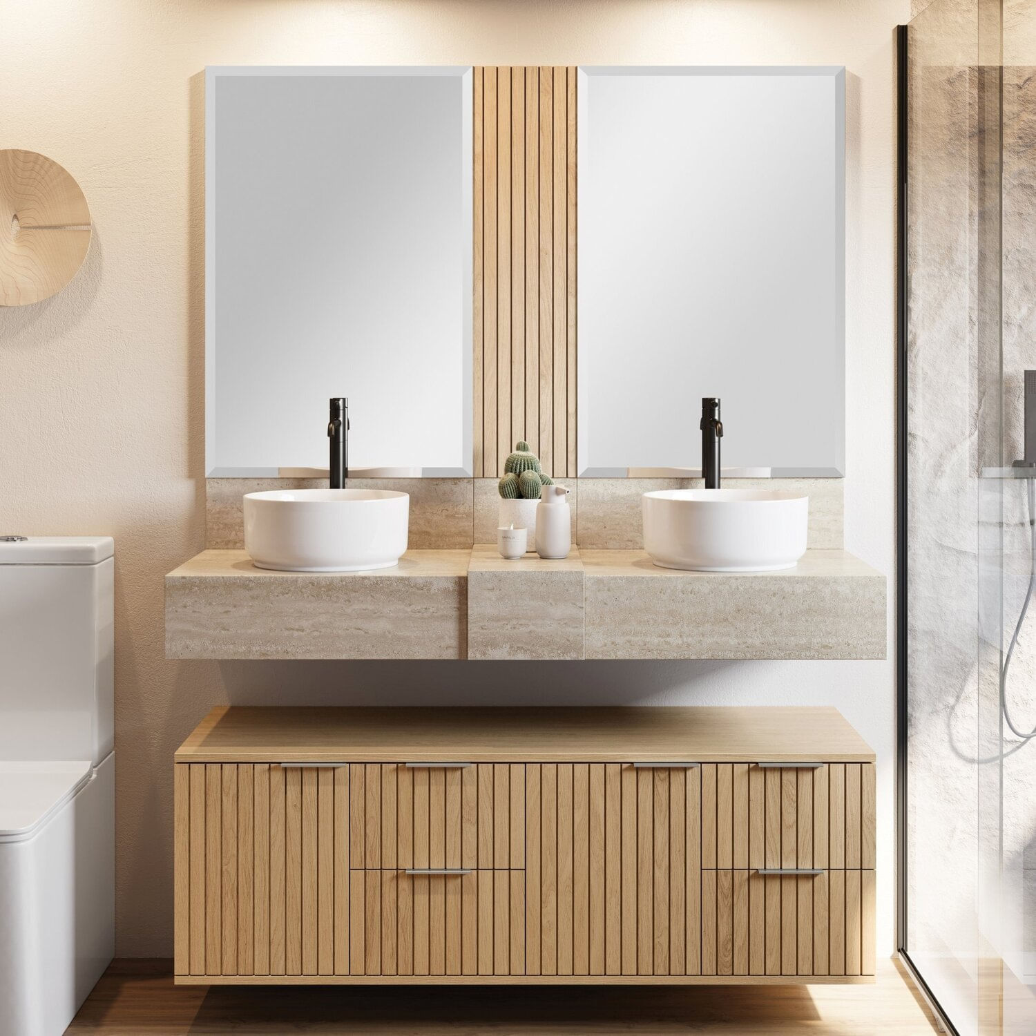 Bancada Em Porcelanato 120cm Ripy Para Cuba De Apoio Travertino