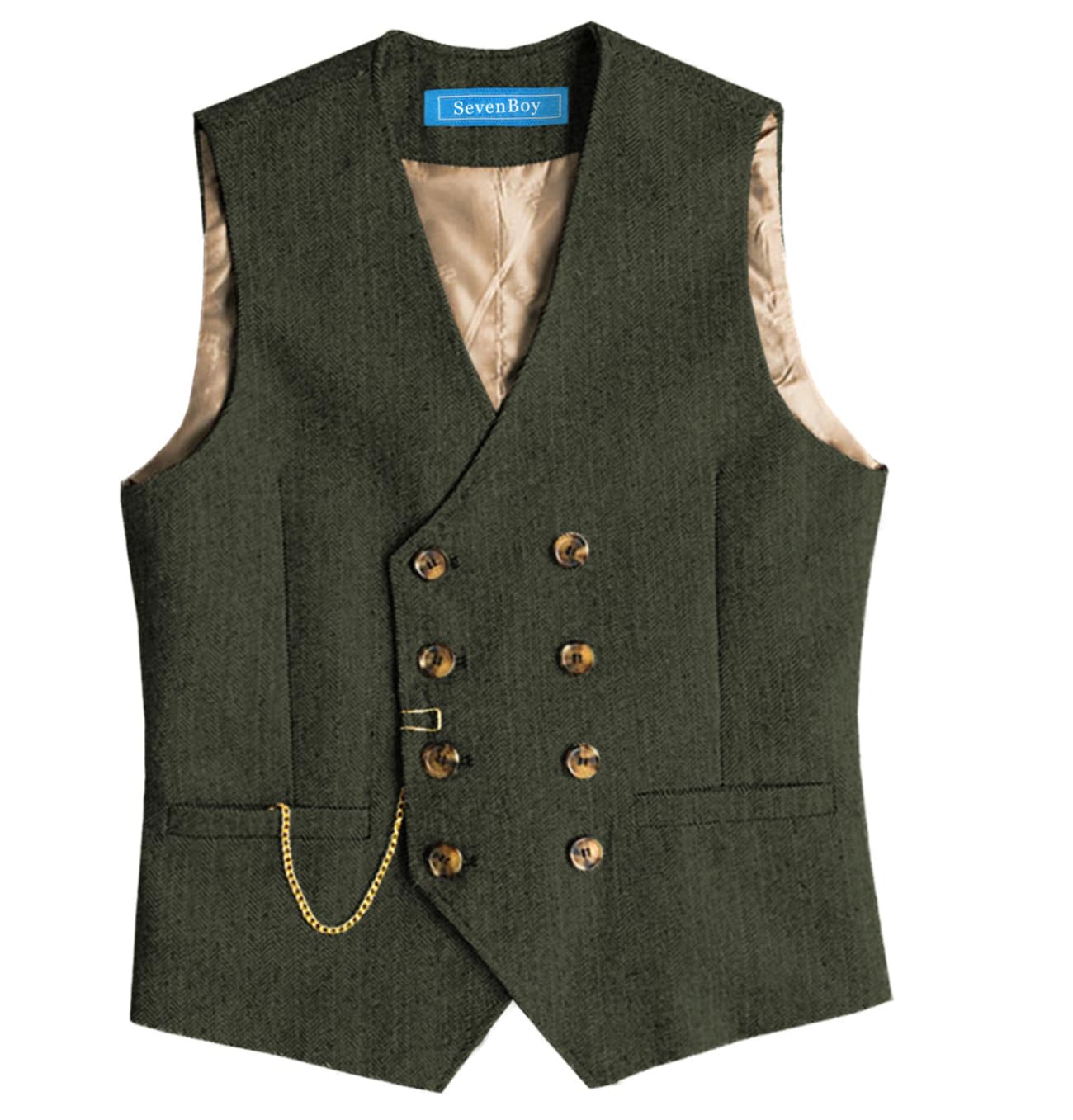 Colete Vintage Sevenboy, Colete De Lã, Terno Masculino, Verde Militar