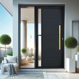 Porta De Aluminio Pivotante Lambril 210x100cm Com Puxador Super Visione Brimak Preto Dourado