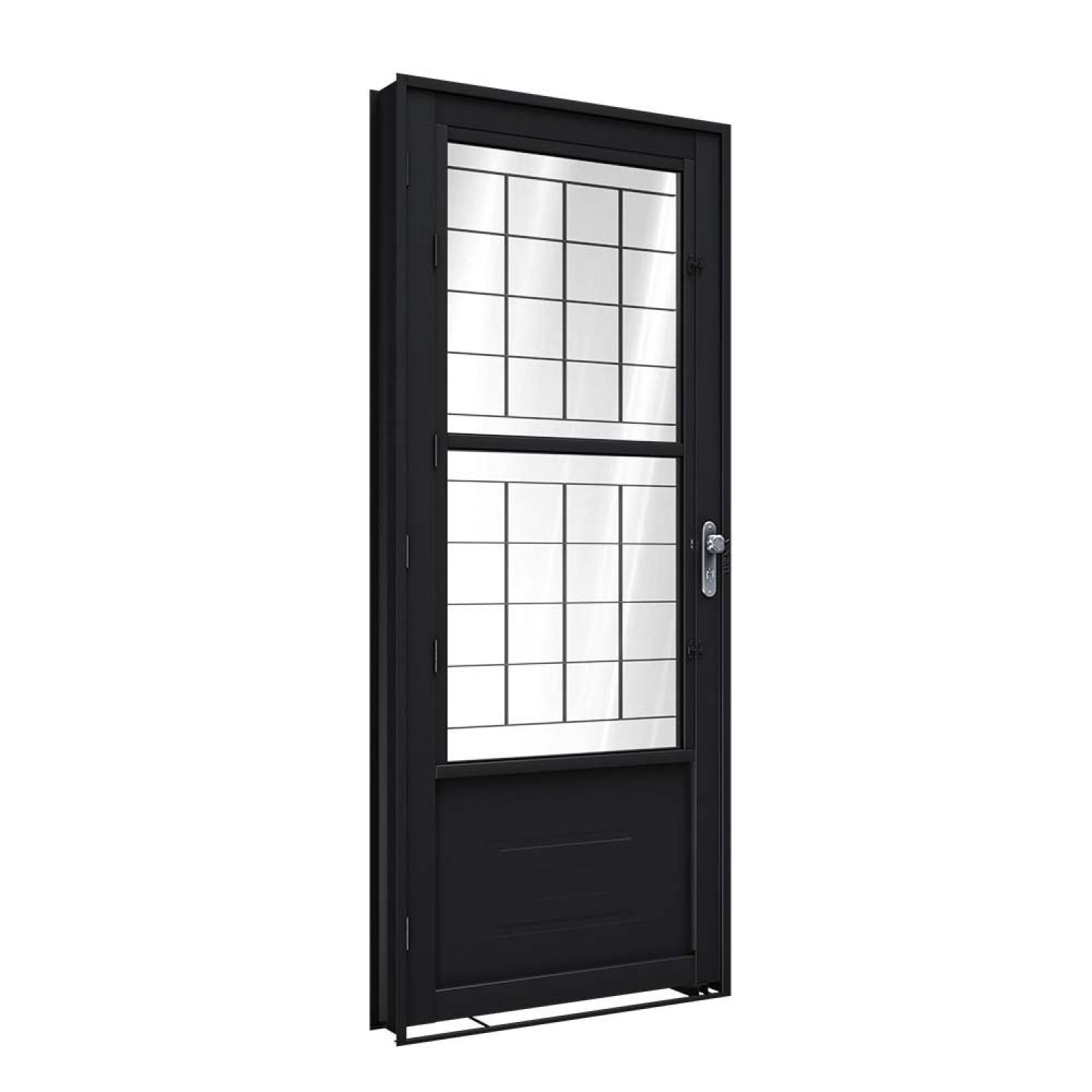 Porta De Aço De Giro Com Postigo E Grade Quadrada 215x90cm Facilitá Lucasa Preto