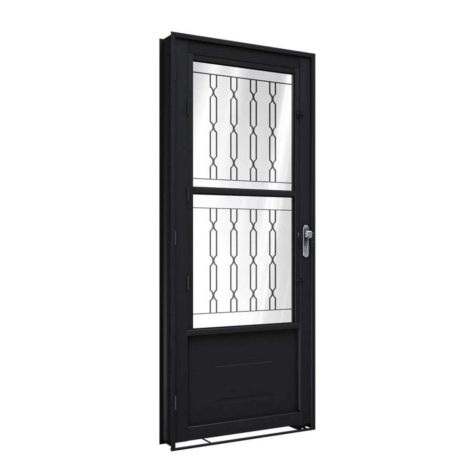 Porta De Aço De Giro Com Postigo E Grade Mosaico 215x90cm Facilitá Lucasa Preto