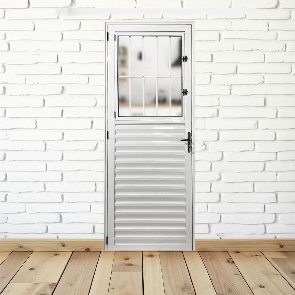 Porta Social Palheta De Alumínio 210 X 70cm Linha 25 Lado Direito Esquadrias Bergamo Branco