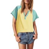 Camiseta Feminina Panadila Color Block De Manga Curta Amarelo-verde