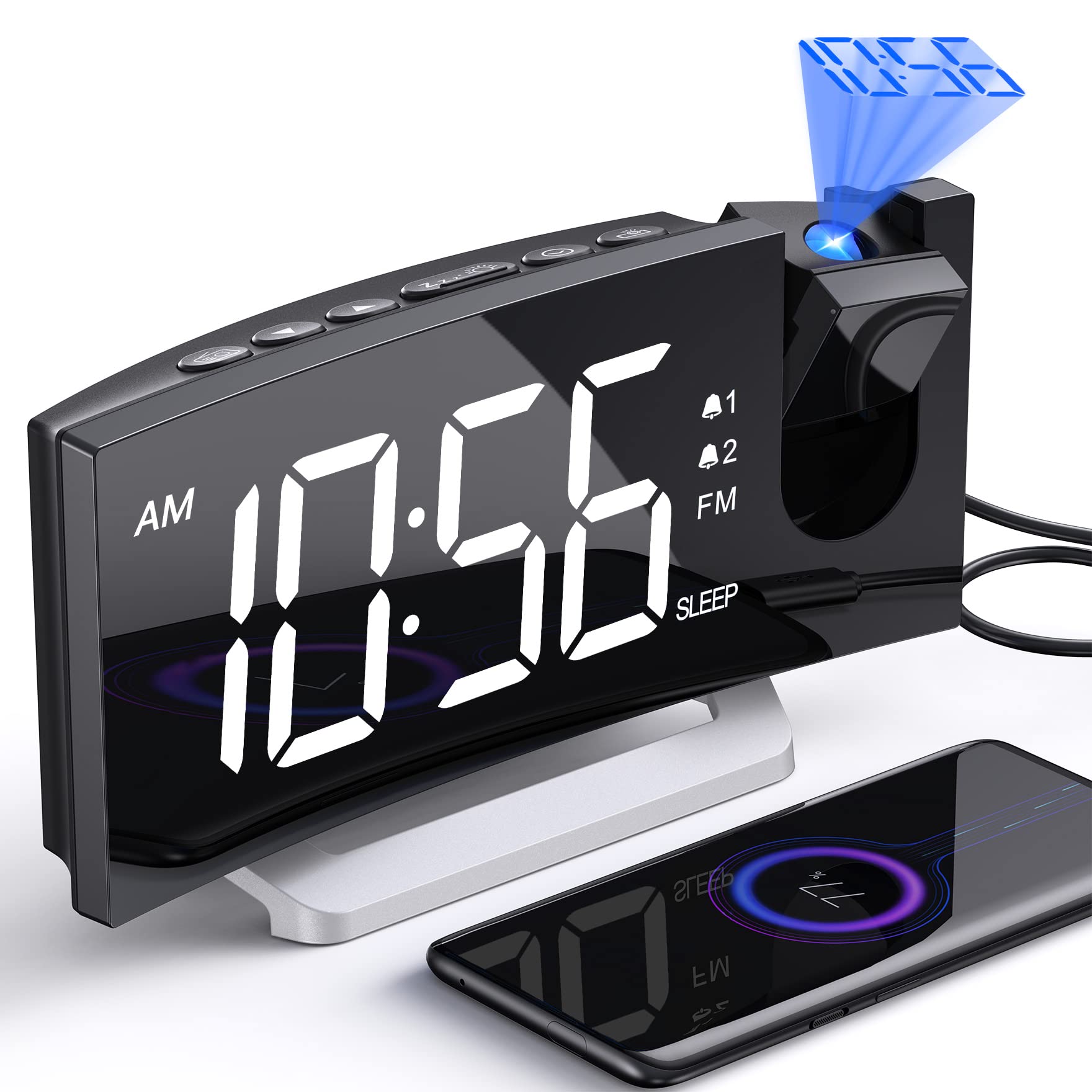 Despertador De Projeção Uptimus Com Rádio Fm E Porta Usb