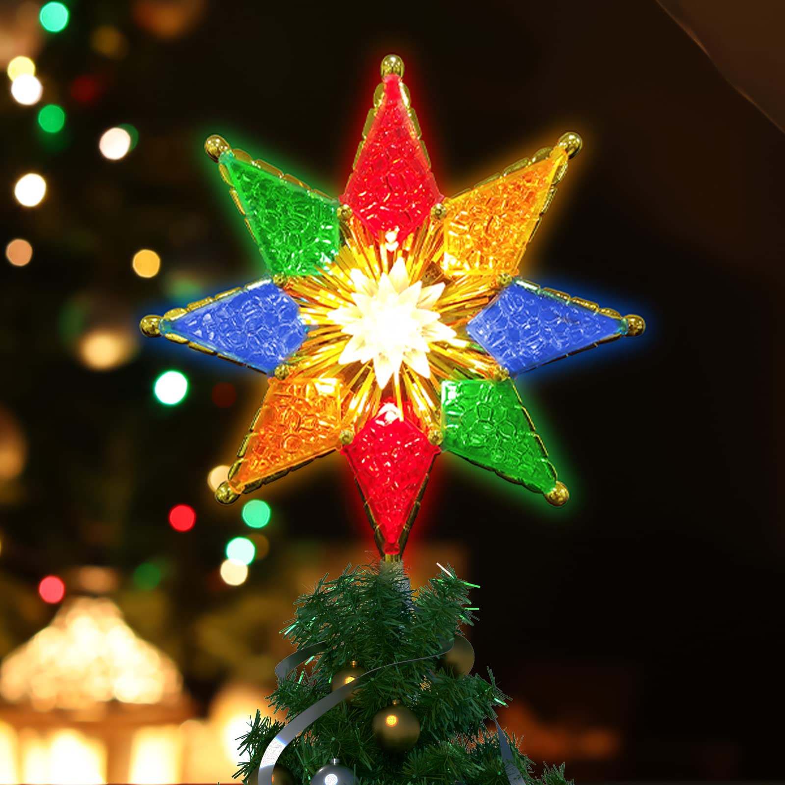 Topper De Árvore De Natal Lamphome Star 8-light Multicolor