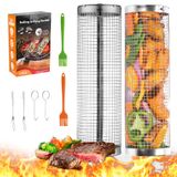Grill Baskets Wkovki Rolling 2pack, Rede Para Churrasco De Aço Inoxidável