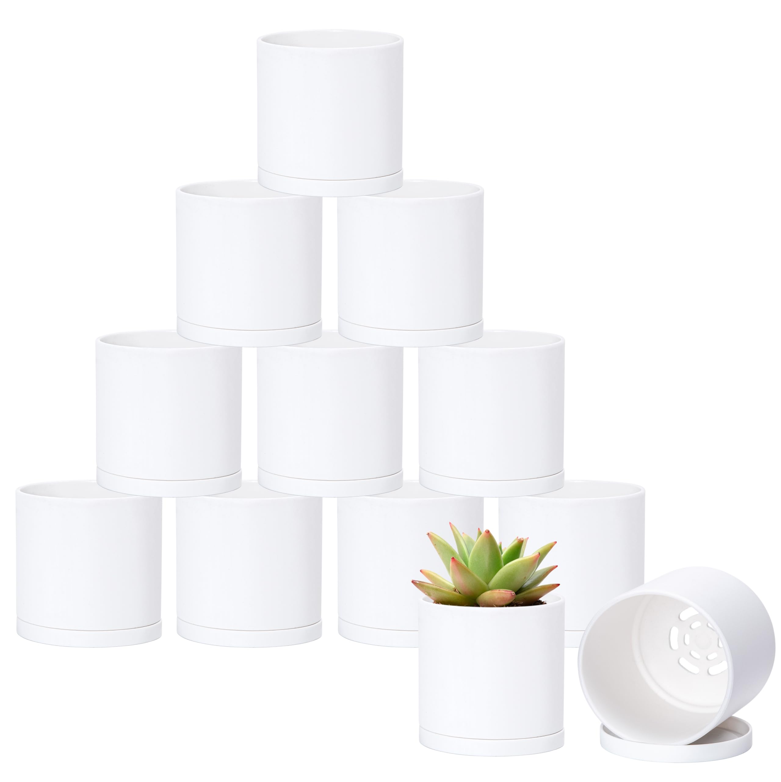 Plant Pots D'vine Dev, Pacote Com 12, Mini Plástico, 9 Cm Com Pires Brancos