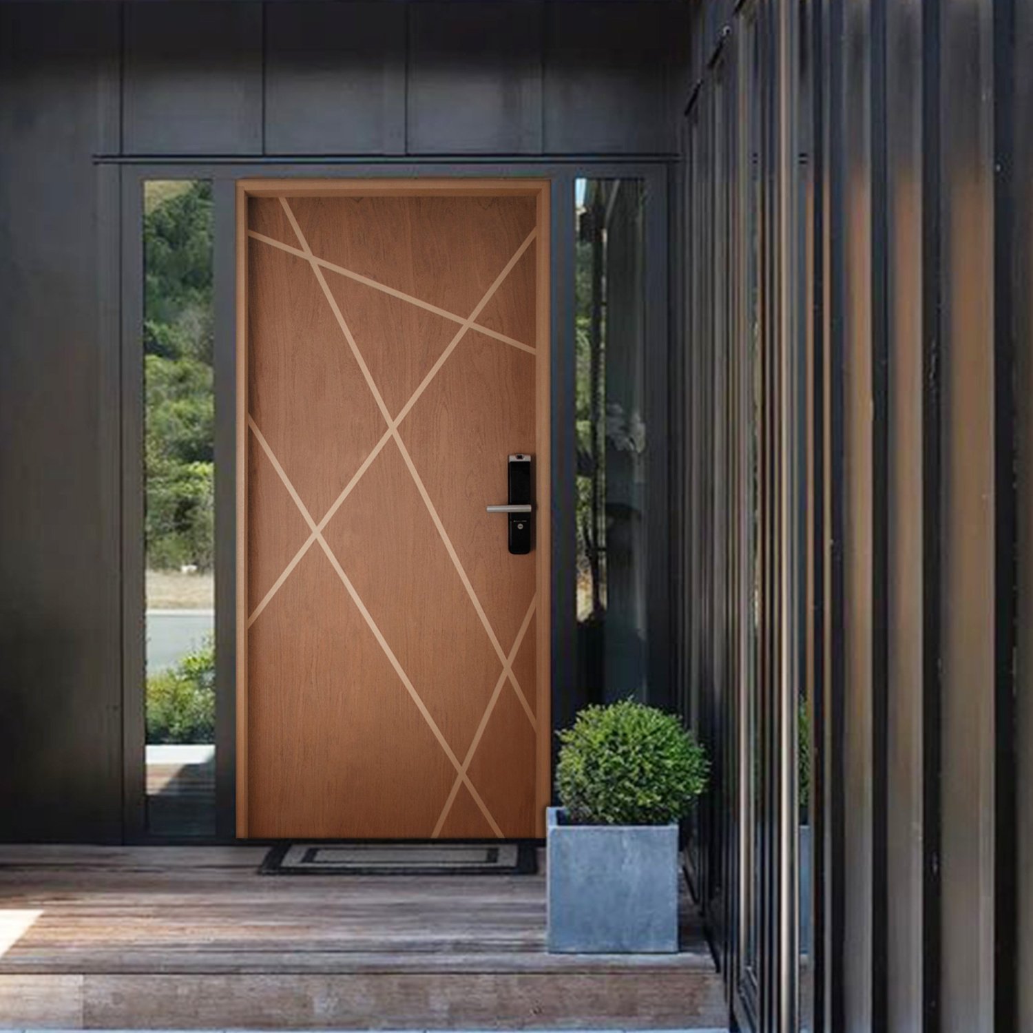 Kit Porta De Madeira Com Fechadura Digital 210x110cm Batente 14cm Rodam Marrom