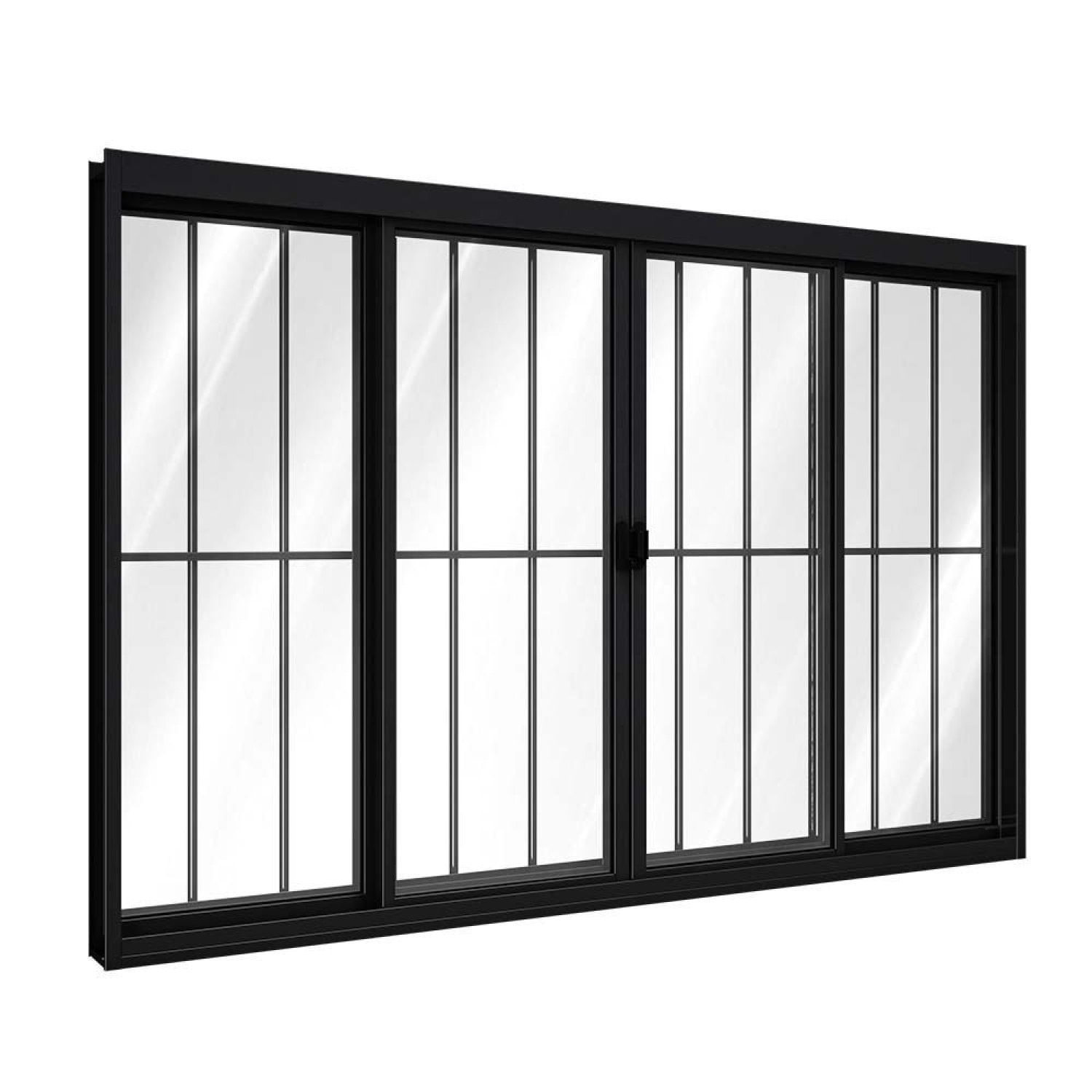 Janela De Alumínio De Correr Central 4 Folhas Com Grade 100x150cm Riobras