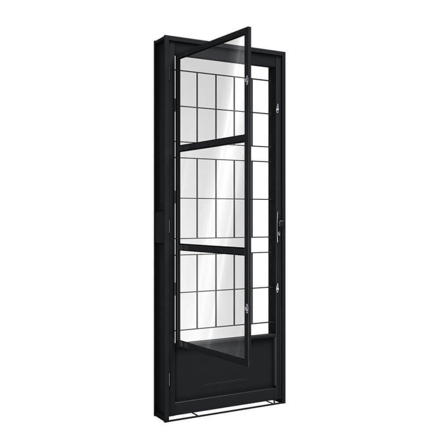 Porta De Aço De Giro Com Postigo E Grade Quadrada 215x85cm Aço Pronto Riobras Preto