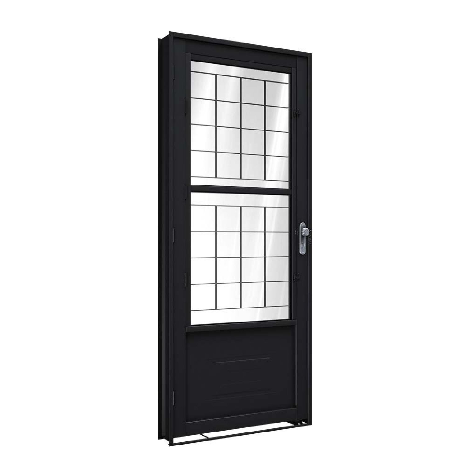 Porta De Aço De Giro Com Postigo E Grade Quadrada 215x90cm Facilitá Lucasa Preto