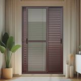 Porta De Correr Venez. 3 Folhas Moveis 210 X 150 Elite Com Fechadura Tetra Vidro Liso Corten